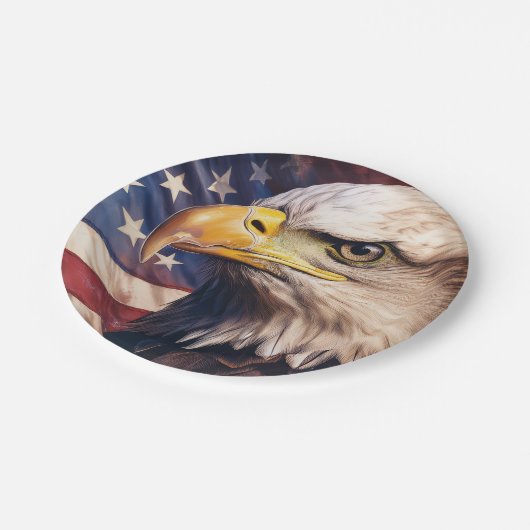 American Flag with Bald Eagle Head Pappteller (Schrägansicht)