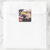 American Flag with Bald Eagle Head Quadratischer Aufkleber (Tasche)