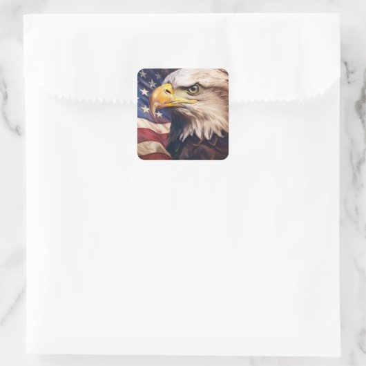 American Flag with Bald Eagle Head Quadratischer Aufkleber (Tasche)