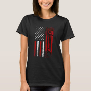 American Flag with Car Motor Pistole Novelty Graph T-Shirt