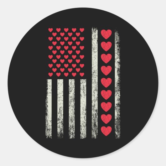 American Flag With Hearts Valentine S Day Runder Aufkleber (Vorderseite)