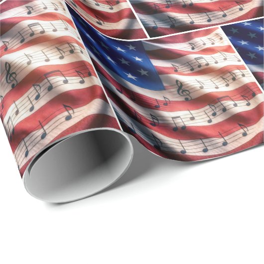 American Flag With Musical Notes Geschenkpapier (Rolleneckpunkt)