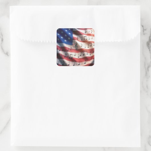 American Flag With Musical Notes Quadratischer Aufkleber (Tasche)