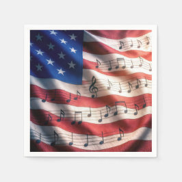 American Flag With Musical Notes Serviette