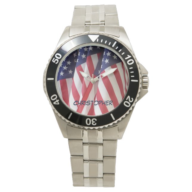 American Flags Armbanduhr, Personalisierter Name Armbanduhr (Vorderseite)