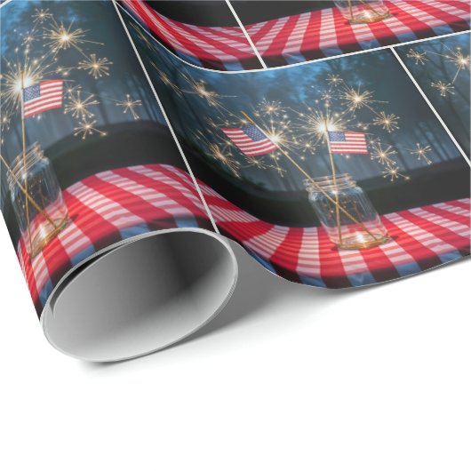 American Flags With Sparklers In a Mason Jar Geschenkpapier (Rolleneckpunkt)