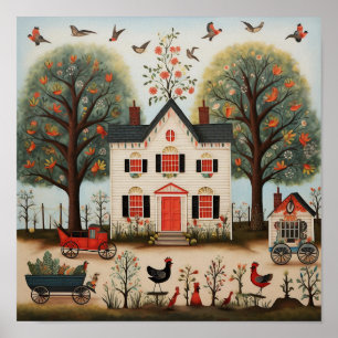 American Folk Art White Farmhouse Poster