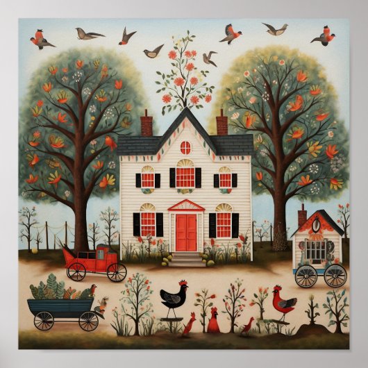 American Folk Art White Farmhouse Poster (Vorne)