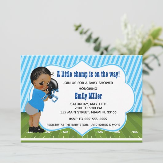 American Football baby Dusche Party Einladung (Stehend Vorderseite)