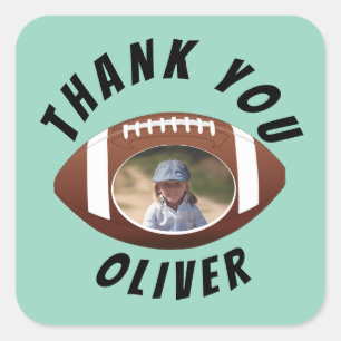 American Football Ball Birthday Foto Vielen Dank Quadratischer Aufkleber