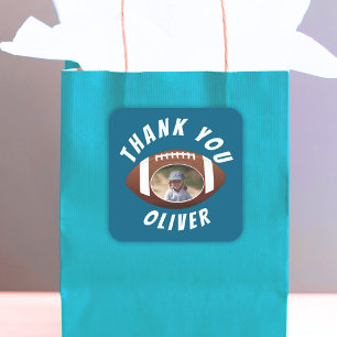 American Football Ball Birthday Foto Vielen Dank Quadratischer Aufkleber