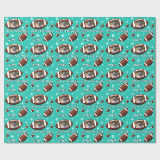 American Football Ball Frohe Weihnachts-Foto Geschenkpapier (Flach)