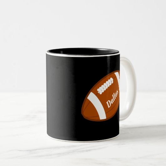 American Football Ball on Black Zweifarbige Tasse (VorderseiteRechts)