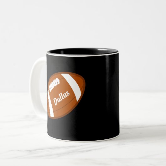 American Football Ball on Black Zweifarbige Tasse (Vorderseite Links)