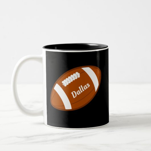 American Football Ball on Black Zweifarbige Tasse (Links)