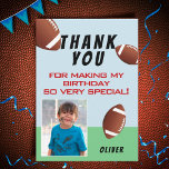 American Football Ball Sports Kindergeburtstag Fot Dankeskarte<br><div class="desc">American Football Ball Sports Kindergeburtstag Foto Dankeschön Card. Fußball Geburtstag Dankeschön-Karte mit Dankeschön-Nachricht,  Kindername,  Foto für Kinder und Fußball. Personalisieren Sie diese Fußballkarte mit Ihrem Namen und dem Foto Ihres Kindes. Ideal für Kinder,  die Fußball und Sport Liebe.</div>