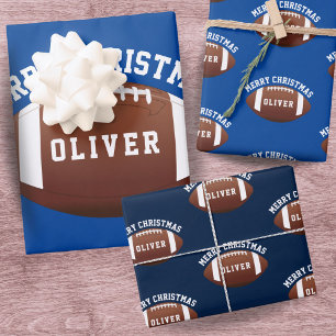 American Football Bälle Name Blau Weihnachten Geschenkpapier Set