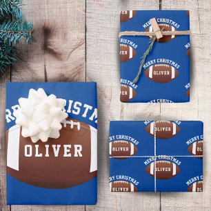 American Football Bälle Name Blau Weihnachten Geschenkpapier Set