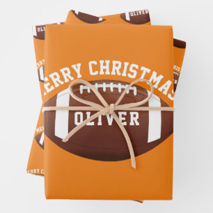 American Football Bälle Name Orange Weihnachten Geschenkpapier Set