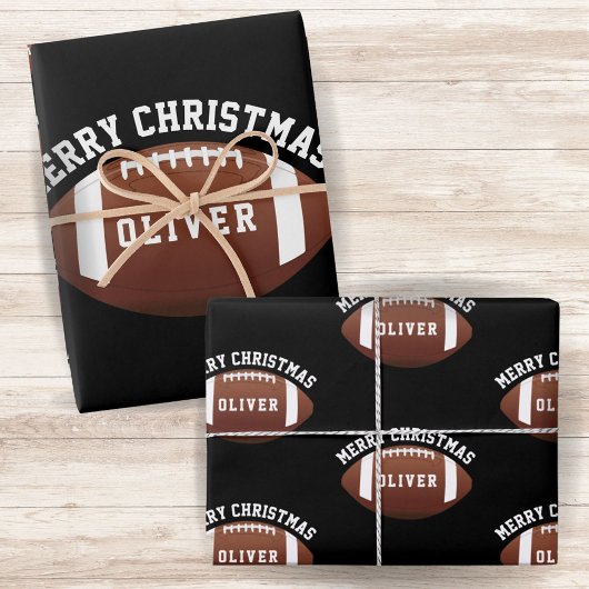 American Football Balls Name Black Christmas Geschenkpapier Set