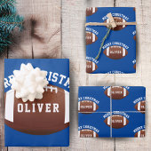 American Football Balls Name Blue Christmas Geschenkpapier Set