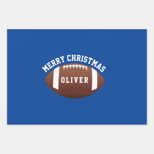American Football Balls Name Blue Christmas Geschenkpapier Set (Vorderseite)