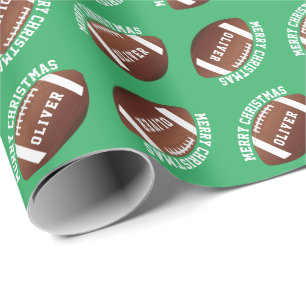 American Football Balls Name Green Christmas Geschenkpapier