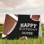 American Football Balls Sports Happy Birthday Kids Karte<br><div class="desc">American Football Balls Sports Happy Birthday Card with Name. Football balls with a Happy birthday wish on a black background. Personalize with your name and make a special personal card for a boy or a girl who loves football.</div>
