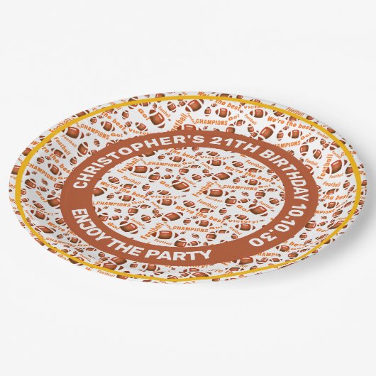 American Football Balls und Inspiration Text Pappteller (Schrägansicht)