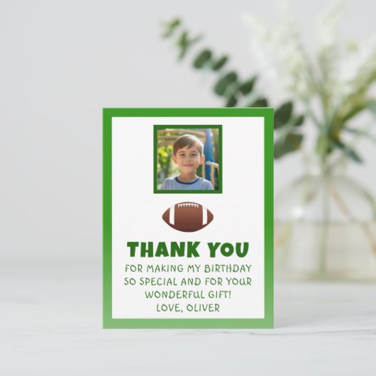 American Football Birthday Foto Dankeskarte (Stehend Vorderseite)