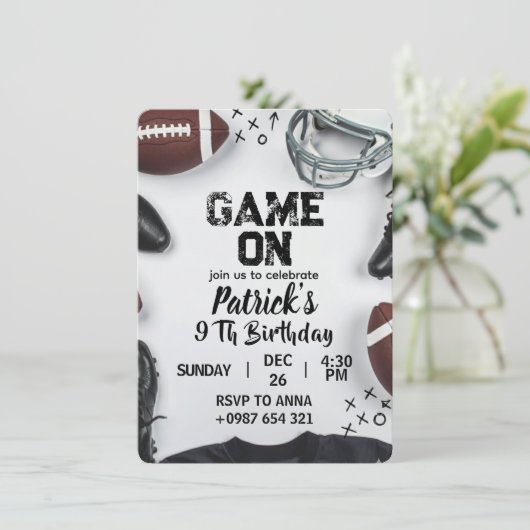 American football birthday invitation einladung (Stehend Vorderseite)