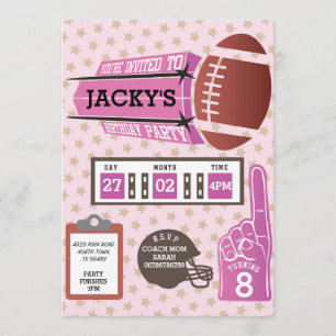 American Football Birthday Party Girls Pink Einlad Einladung