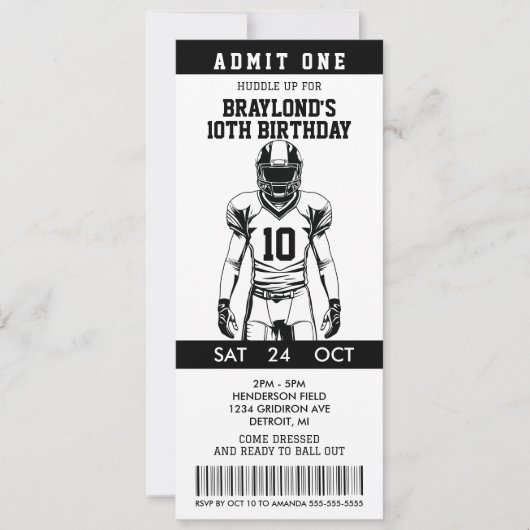 American Football Birthday Ticket Einladung (Vorderseite)