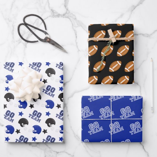 American Football Blue and Black Muster Geschenkpapier Set (Vorderseite)
