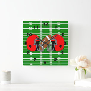 American Football Design Quadratische Wanduhr