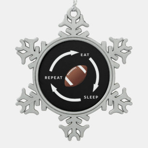 American Football Eat Sleep Wiederholung Sport Fan Schneeflocken Zinn-Ornament