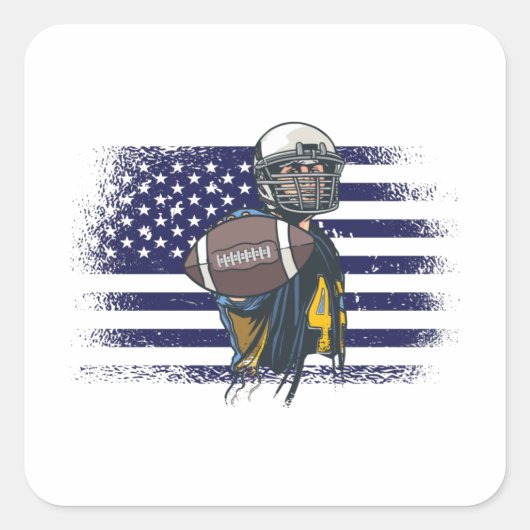 American Football Fan Jersey Shirt USA Flag Square Quadratischer Aufkleber (Vorderseite)