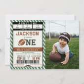 American Football First Year Down Birthday Foto Einladung (Vorderseite)