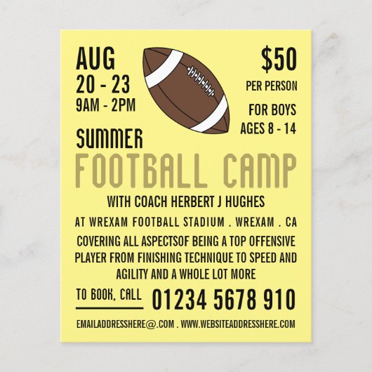 American Football, Football Camp Advertising Flyer (Vorne)