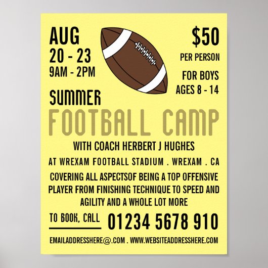 American Football, Football Camp Werbung Poster (Vorne)