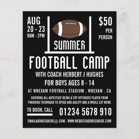 American Football & Goal Football Camp Werbung Flyer (Vorne)