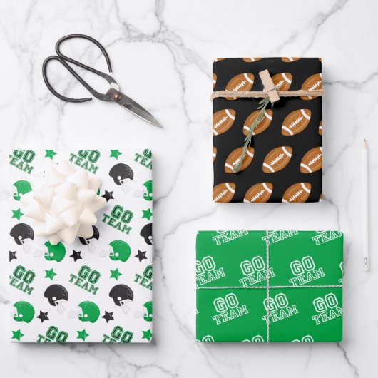 American Football Green and Black Muster Geschenkpapier Set (Vorderseite)
