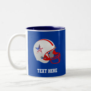 American Football Helmet on Blue Zweifarbige Tasse