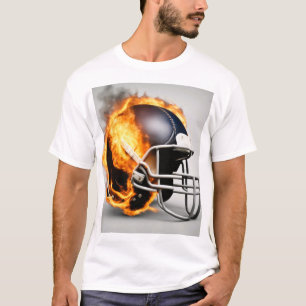 American Football Helmet on Fire Cool Design T-Shirt
