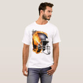 American Football Helmet on Fire Cool Design T-Shirt (Vorne ganz)