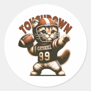 American Football Katze - Touchdown Purrfection Runder Aufkleber