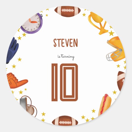 American Football Kindergeburtstag Runder Aufkleber (Vorderseite)