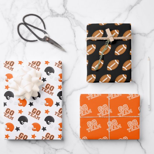 American Football Orange and Black Patterns Geschenkpapier Set (Vorderseite)
