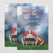 American Football Party Blue Birthday Einladung (Vorne/Hinten)