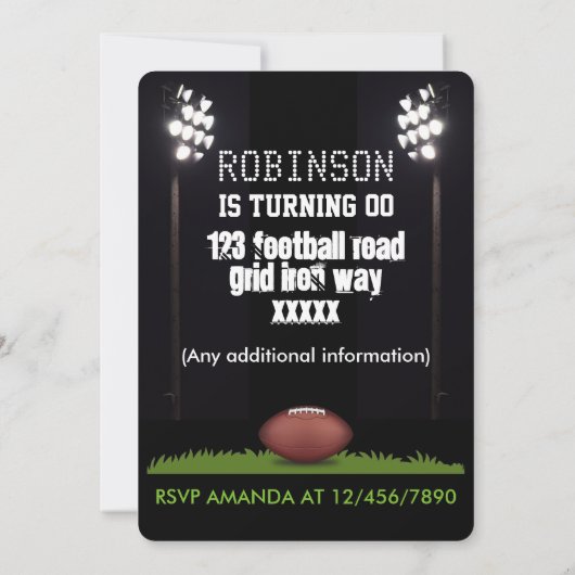 American Football Party Personalisierte Einladung (Rückseite)